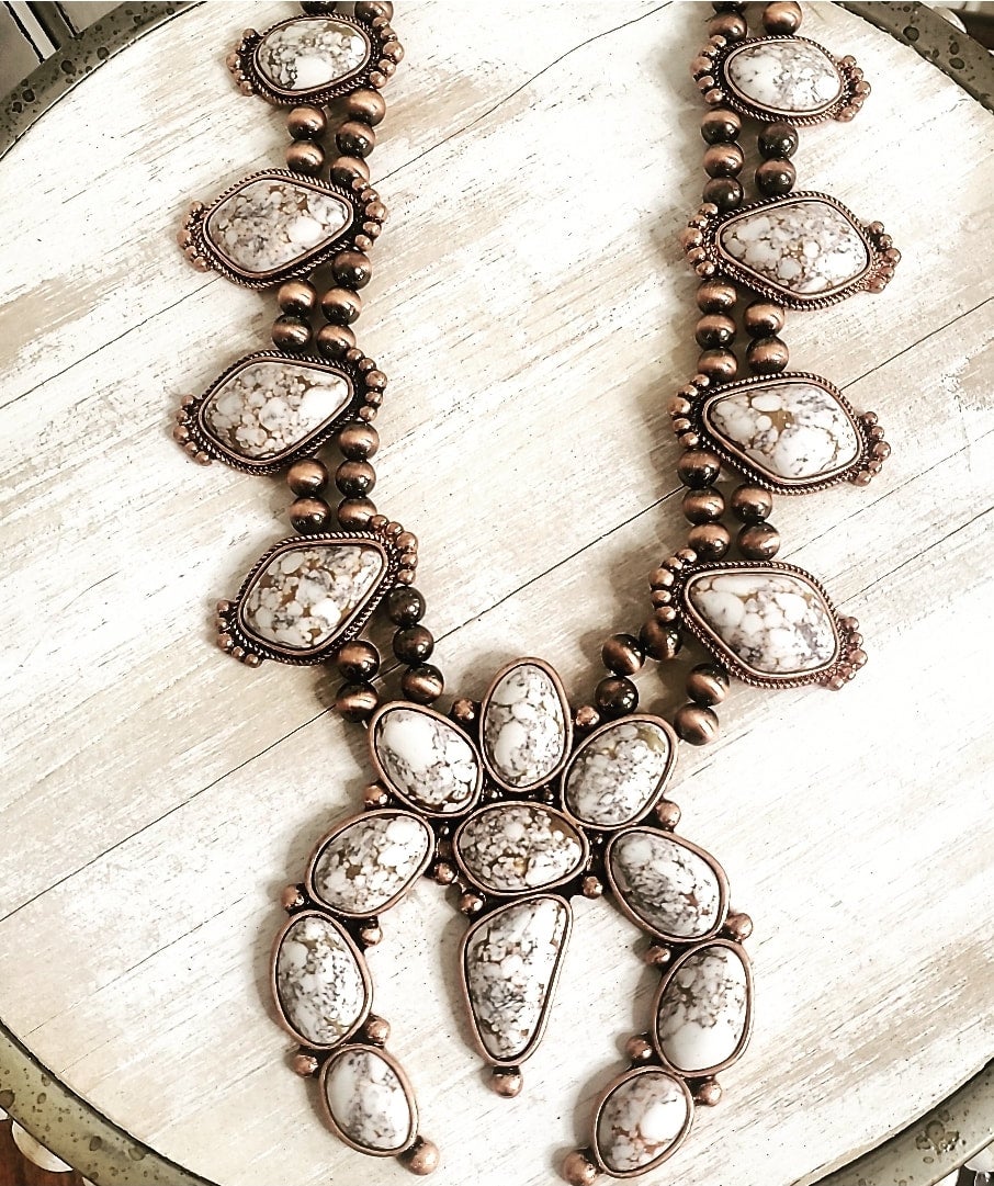 White turquoise squash blossom necklace online
